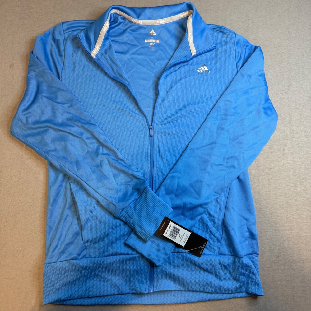 Adidas Golf Womens Textured Jacket Pulse Blue Full Zip Medium NWT Athletic
